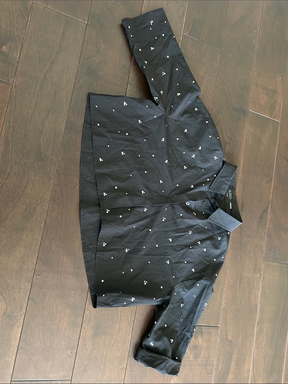 Black 3/4 Sleeve Button-Up crop top- embellished